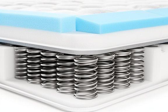 Cutaway view of a hybrid mattress showing springs and foam layers