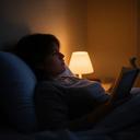 Person relaxing with a book in bed
