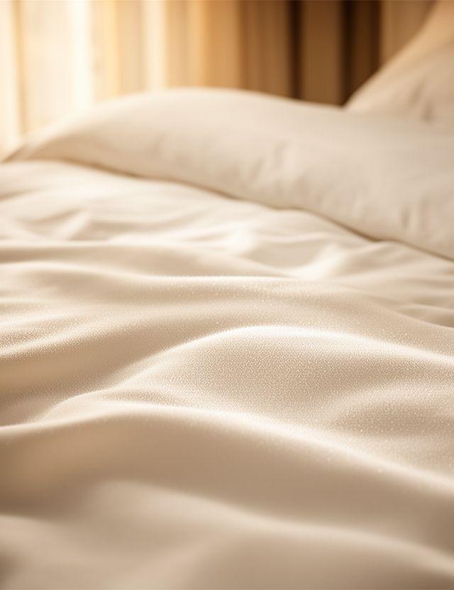 Close-up of premium Egyptian cotton sheets with soft natural lighting