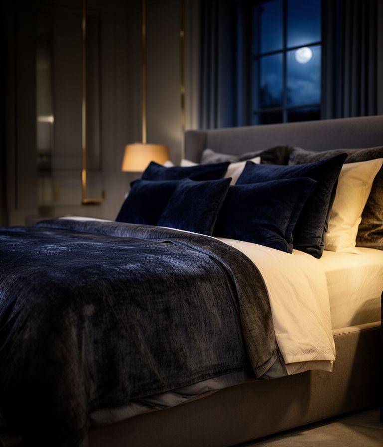 A serene, perfectly made luxury bed in a calming dark environment